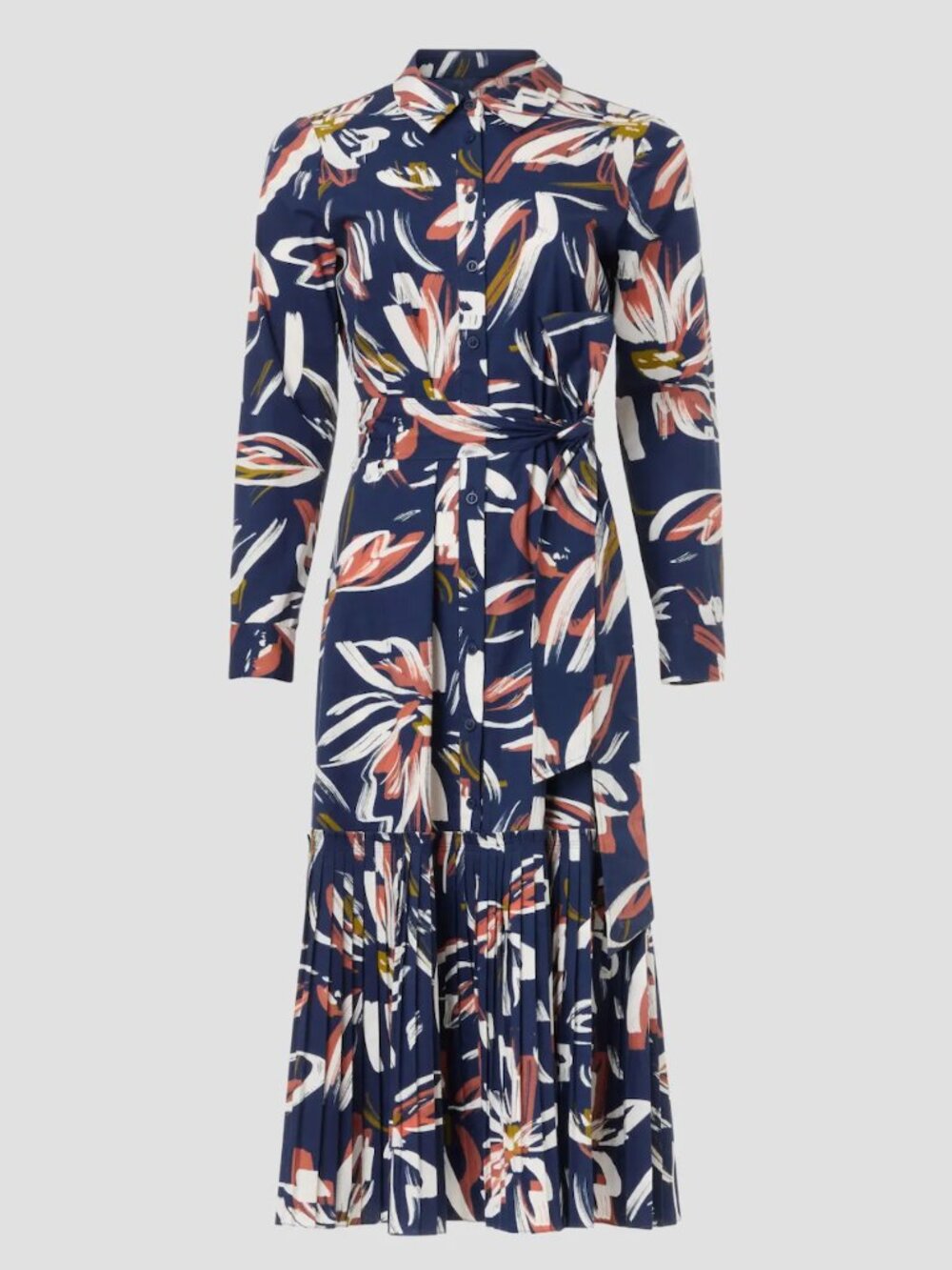 Shoshanna Floral-Print Pleated-Hem Tori Midi Dress Blue Long Sleeve Shirtdress